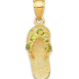 14k Yellow Gold Birthstone Flip Flop Necklace Charm Pendant Birth month CZ Stone